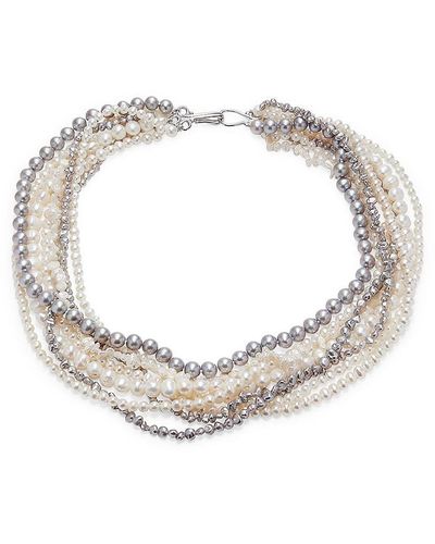 Belpearl Sterling, 4-8Mm Cultured Baroque Pearl Multirow Necklace - Natural