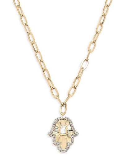 Effy 14k Yellow Gold & 0.21 Tcw Diamond Hamsa Pendant Necklace - Metallic