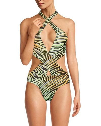 Roberto Cavalli Zebra Print Cutout One-piece Swimsuit - Green