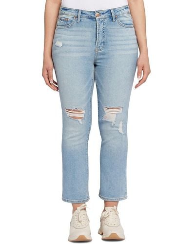Seven7 High Rise Cropped Straight Jean With Destruction - Blue