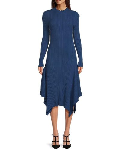 KENZO Ribbed Asymmetric Jumper Dress - Blue