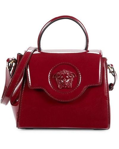 Versace Medusa Patent Leather Top Handle Bag - Red