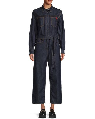 Love Moschino Belted Point Collar Jumpsuit - Blue