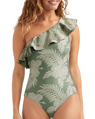 Hermoza Vanessa Print Ruffle One-piece Swimsuit - Green