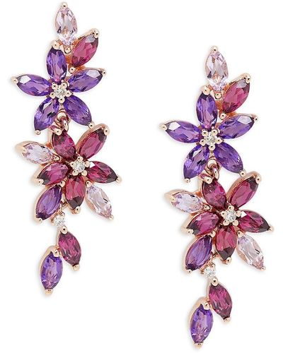 Effy 14k Rose Gold, Rhodalite, Amethyst & Diamond Drop Earrings - Pink