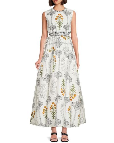 Giambattista Valli Floral Cinch Maxi A Line Dress - White