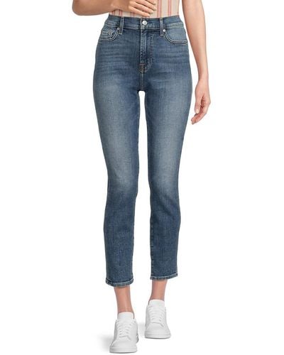 7 For All Mankind Mid Rise Skinny Ankle Jeans - Blue