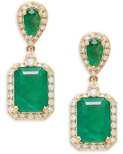Effy 14k Yellow Gold, Emerald & Diamond Drop Earrings - Green