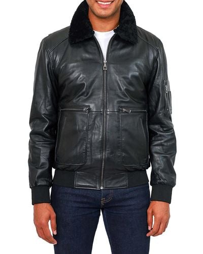 VELLAPAIS Linan Leather & Faux Fur Trim Jacket - Black