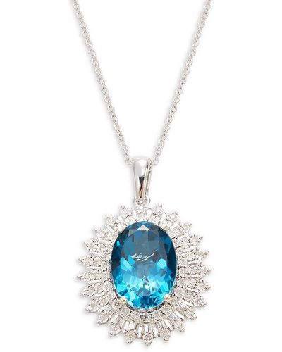Effy 14k White Gold, London Blue Topaz & Diamond Pendant Necklace