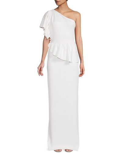 Black Halo Noble One Shoulder Column Gown - White