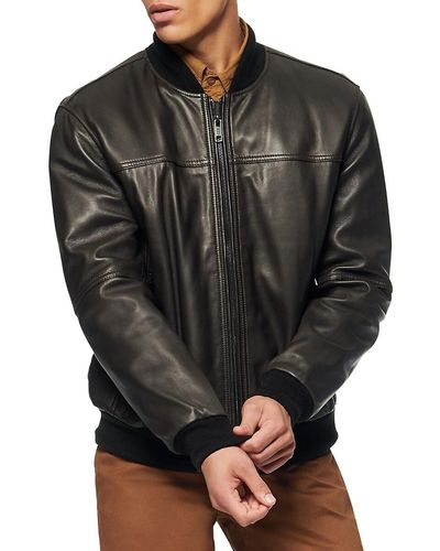 Andrew Marc Summit Leather Bomber Jacket - Black