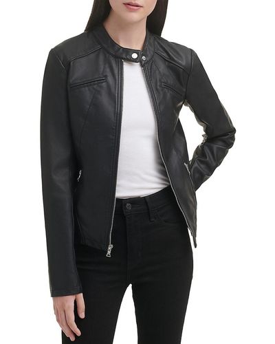 Guess Band Collar Faux Leather Jacket - Black