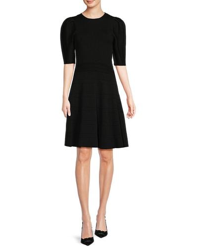 Nicole Miller 'Puff Sleeve Fit & Flare Dress - Black