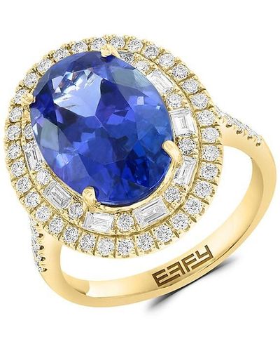 Effy 14k Yellow Gold, Tanzanite & Diamond Cocktail Ring - Blue