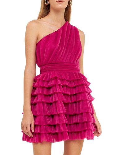 Endless Rose One Shoulder Tulle Mini Dress - Purple