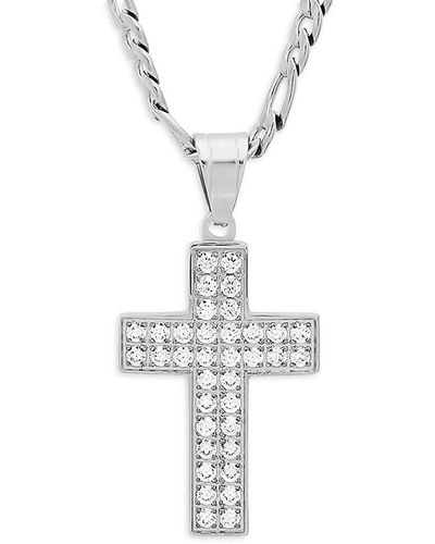 Anthony Jacobs Stainless Steel Simulated Diamond Cross Pendant Necklace - White
