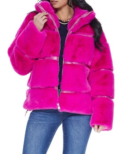Blue Revival Faux Fur & Faux Leather Trim Jacket - Pink
