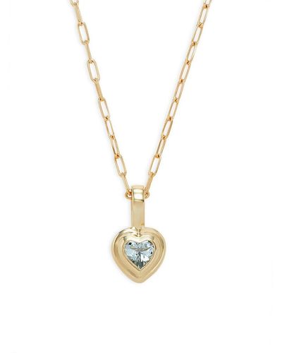 Saks Fifth Avenue 14k Yellow Gold & Aquamarine Heart Pendant Necklace - Metallic