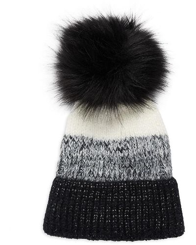 Kyi Kyi Striped Faux Fur Pom Beanie - Pink