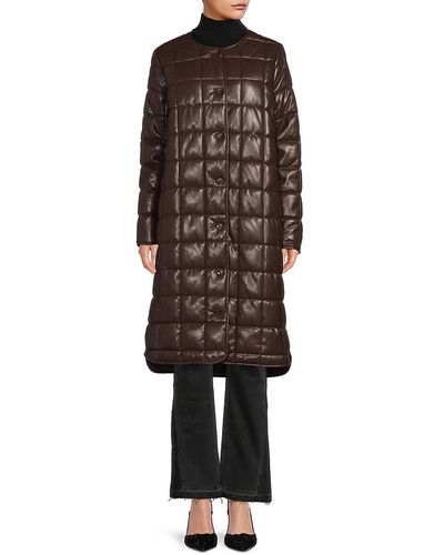 Calvin Klein Longline Faux Leather Puffer Jacket - Brown