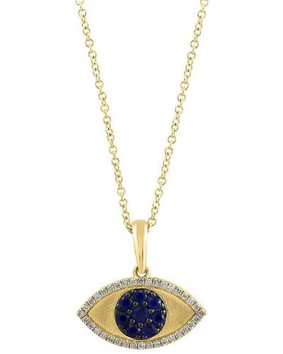 Effy 14k Yellow Gold, Sapphire & Diamond Evil Eye Pendant Necklace - White