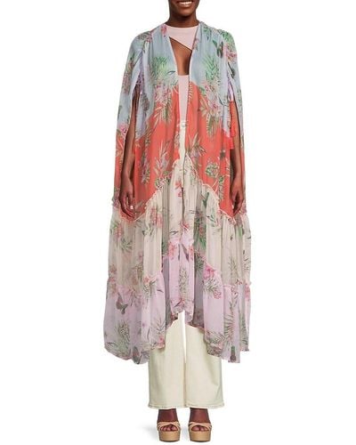 Vince Camuto Print Tiered Poncho - White