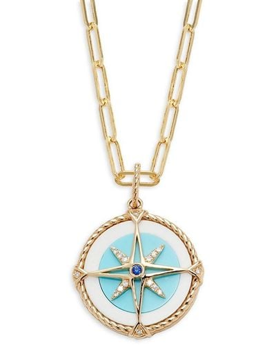 Effy 14k Yellow Gold, Turquoise, White Agate, Sapphire & Diamond Pendant Necklace - Blue