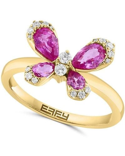 Effy 14K, & Diamond Butterfly Ring - Pink