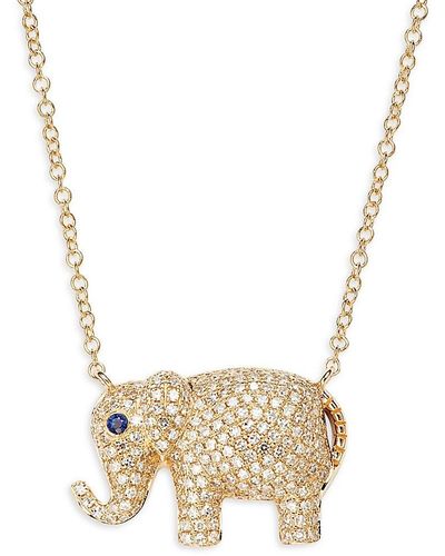 Saks Fifth Avenue Saks Fifth Avenue 14k Yellow Gold, Sapphire & Diamond Elephant Pendant Necklace - Metallic