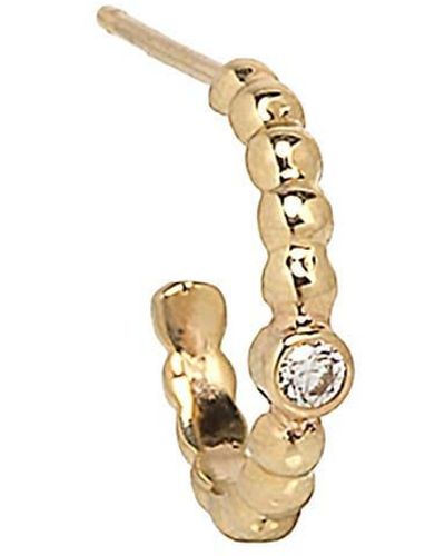 Zoe Chicco Gold Beads 14k Yellow Gold & Bezel 0.03 Tcw Huggie Hoop Single Earring - White