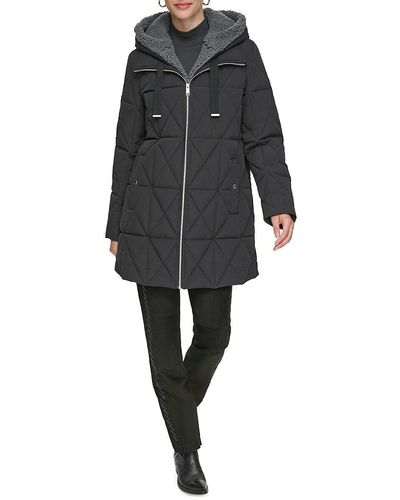 Andrew Marc Islee Faux Shearling Hooded Puffer Coat - Black