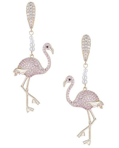 Eye Candy LA Luxe Goldtone, Faux Pearl & Crystal Flamingo Drop Earrings - White