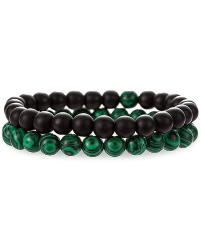 Eye Candy LA Anthony 2-piece Malachite & Black Agate Beaded Bracelet Set - Green