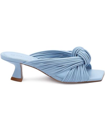 MERCEDES CASTILLO Bianca Square-toe Knotted Metallic Leather Mules - Blue