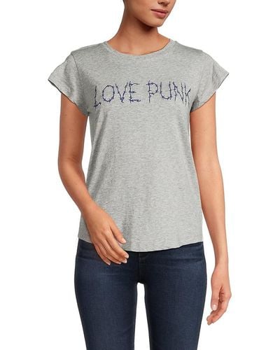 Zadig & Voltaire Skinny Stitch Love Punk T Shirt - Grey