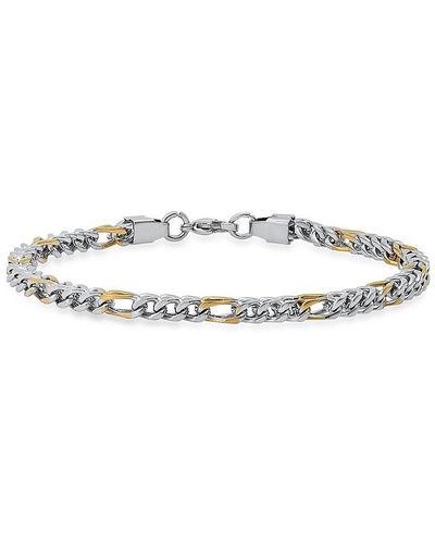 Anthony Jacobs Two-tone Stainless Steel & 18k Gold Plated Stainless Steel Figaro Chain Bracelet - White
