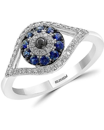 Effy Royale Bleu Sapphire, Diamond And 14k White Gold Evil Eye Ring - Blue