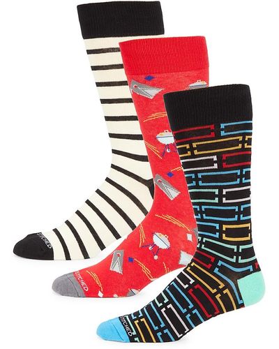 Unsimply Stitched 3-piece Patterned Crew Socks - Red