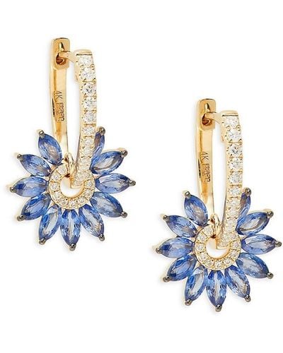 Effy 14k Yellow Gold, Sapphire & Diamond Huggie Earrings - Blue