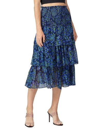 The Kooples Floral Silk Midi Skirt - Blue