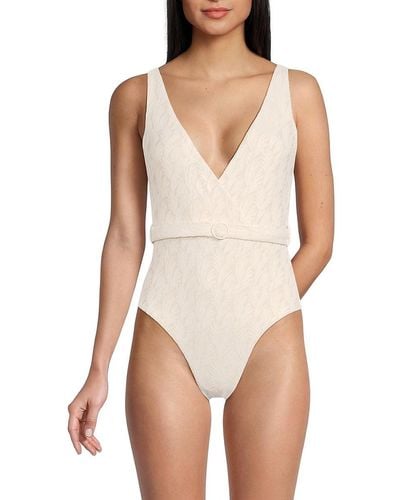 Onia Michelle Plunging Belted One Piece Swimsuit - White