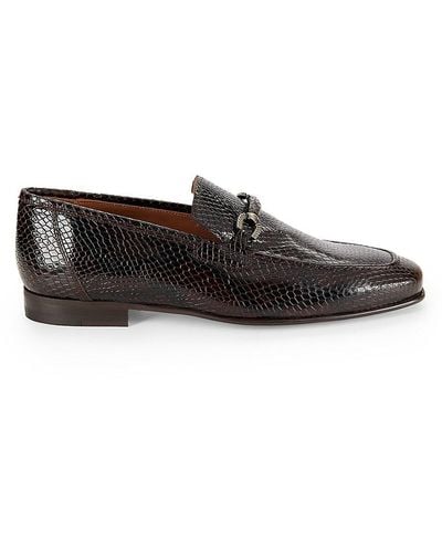 Mezlan Embossed Croc Leather Penny Loafers - Black