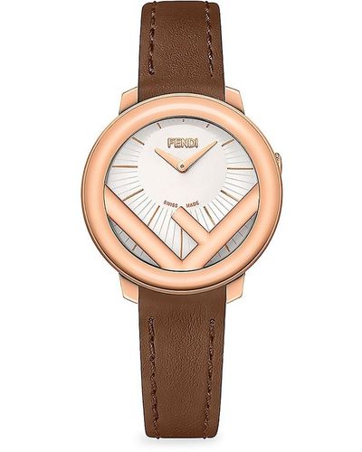 Fendi Run Away 28mm Rose Goldtone Stainless Steel & Leather Strap Watch - White