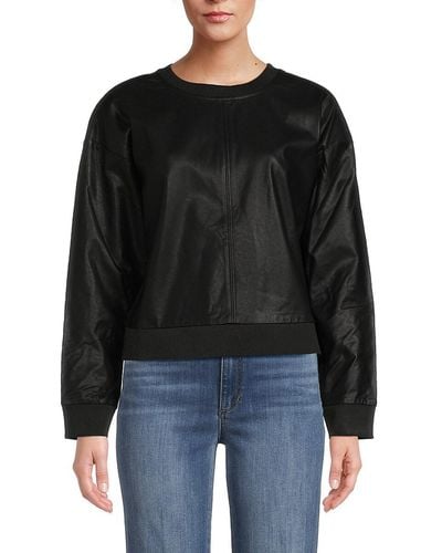 Grey Lab Faux Leather Drop Shoulder Sweatshirt - Black