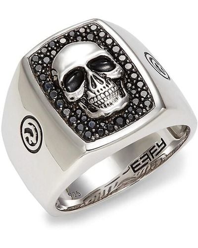 Effy Sterling Silver & Black Spinel Skull Ring - Metallic