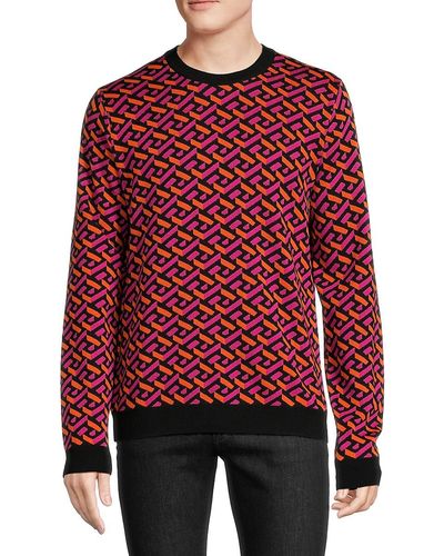 Versace La Greca Monogram Knit Sweater - Red