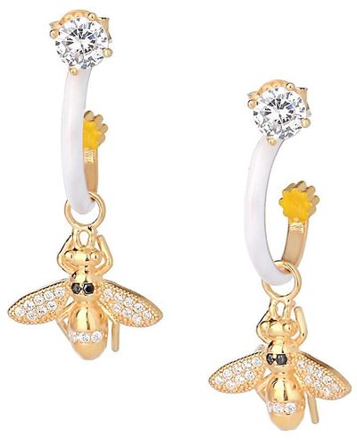 Gabi Rielle Grand Entrance Collection 14K Vermeil & French Enamel Honey Bee Drop Earrings - Metallic