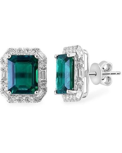 Effy 14k White Gold, Lab Grown Emerald & Lab Grown Diamond Halo Stud Earrings - Blue