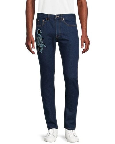 Valentino Appliqué Contrast Seam Jeans - Blue
